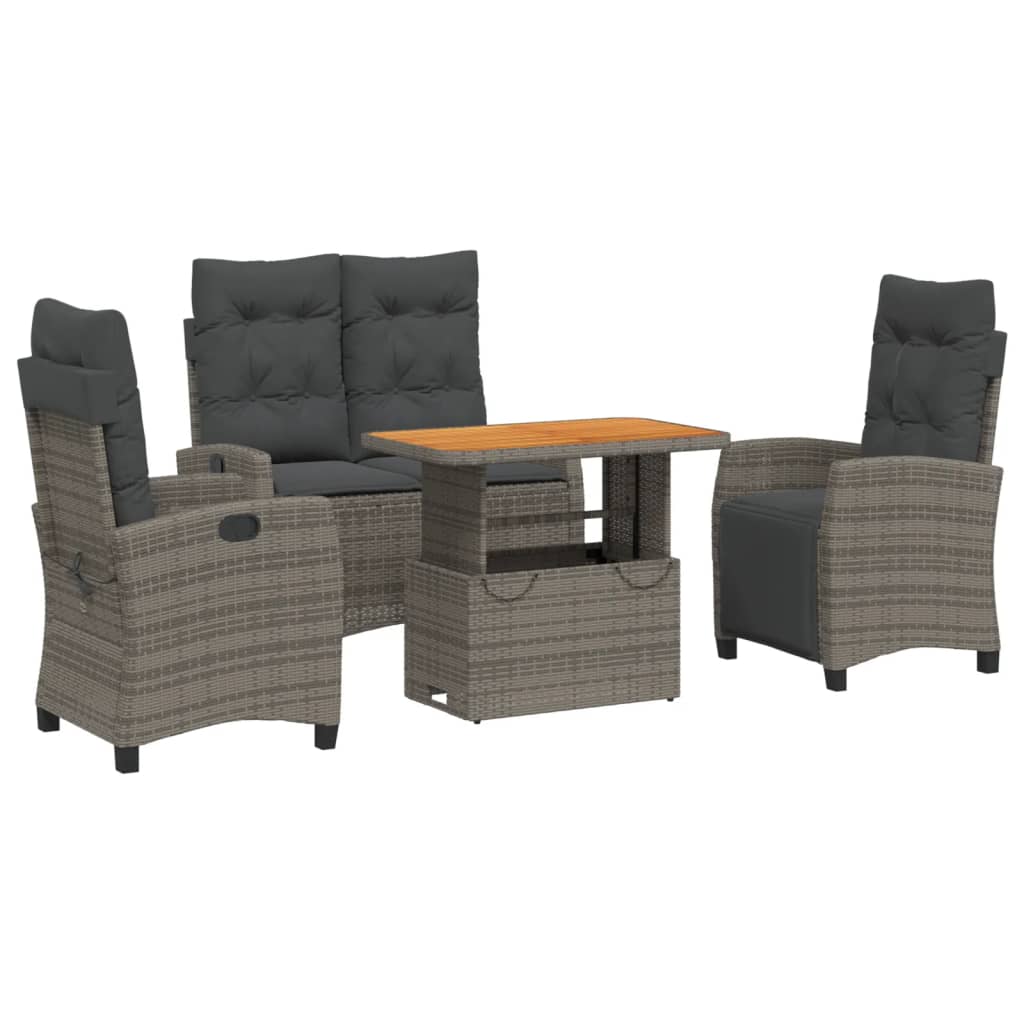 Ensemble à manger jardin 4pcs et coussins Gris Résine tressée
