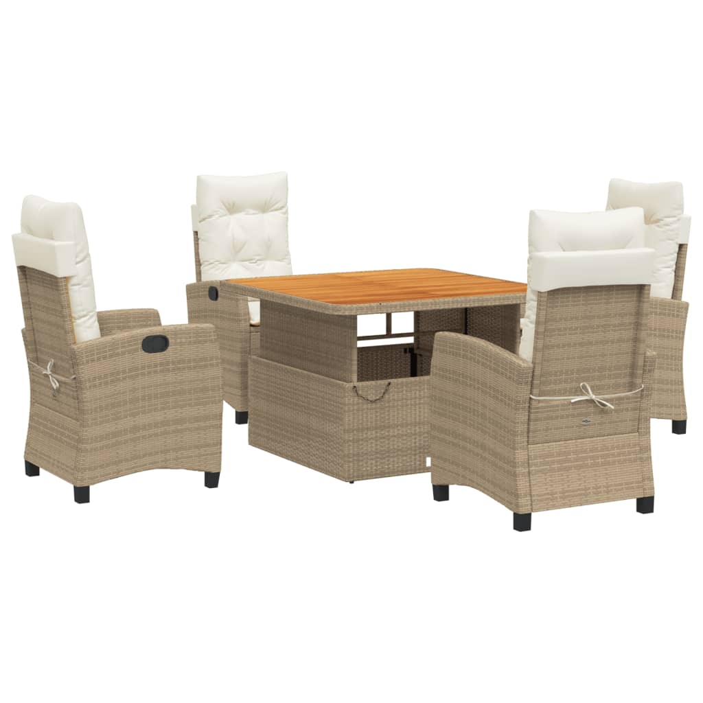 Ensemble à manger de jardin avec coussins 5pcs Beige poly rotin