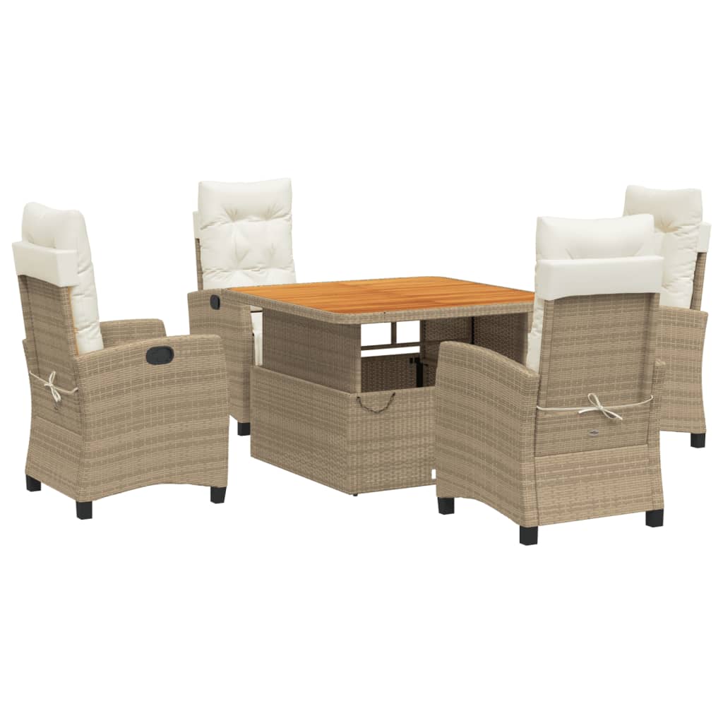 Ensemble à manger de jardin avec coussins 5pcs Beige poly rotin