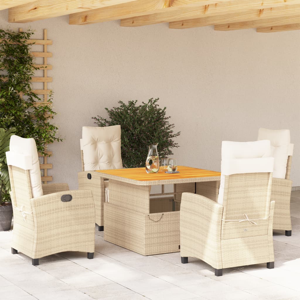 Ensemble à manger de jardin avec coussins 5pcs Beige poly rotin