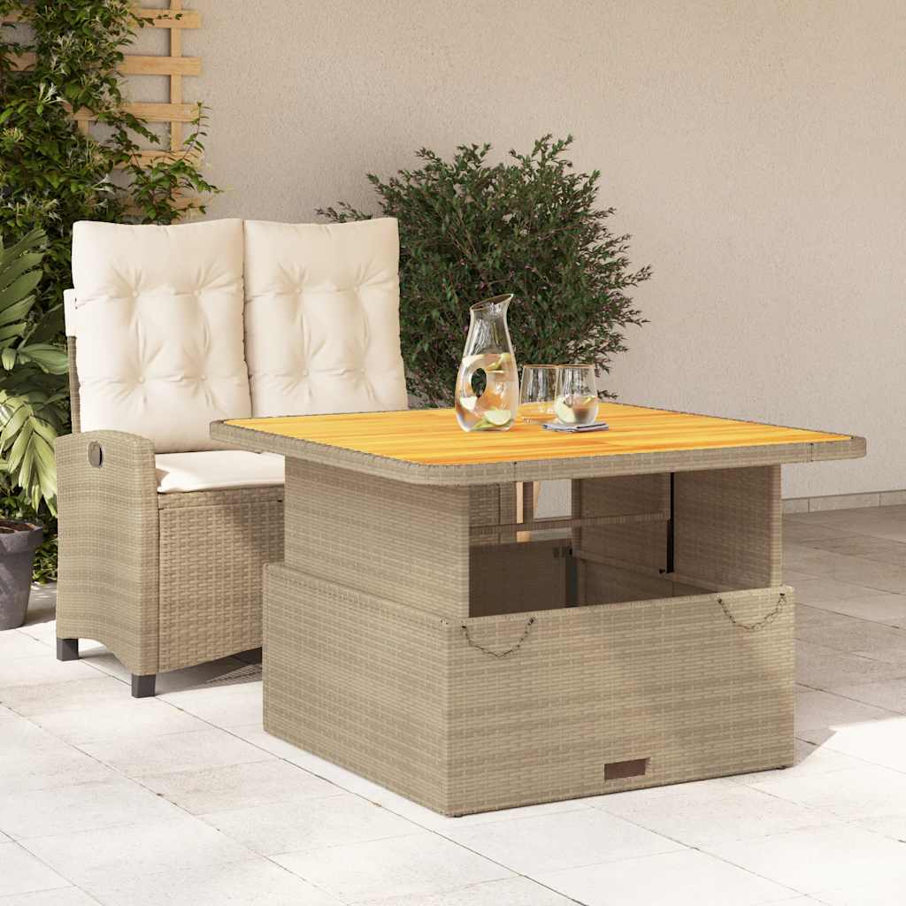 Ensemble à manger de jardin et coussins 2 pcs beige poly rotin
