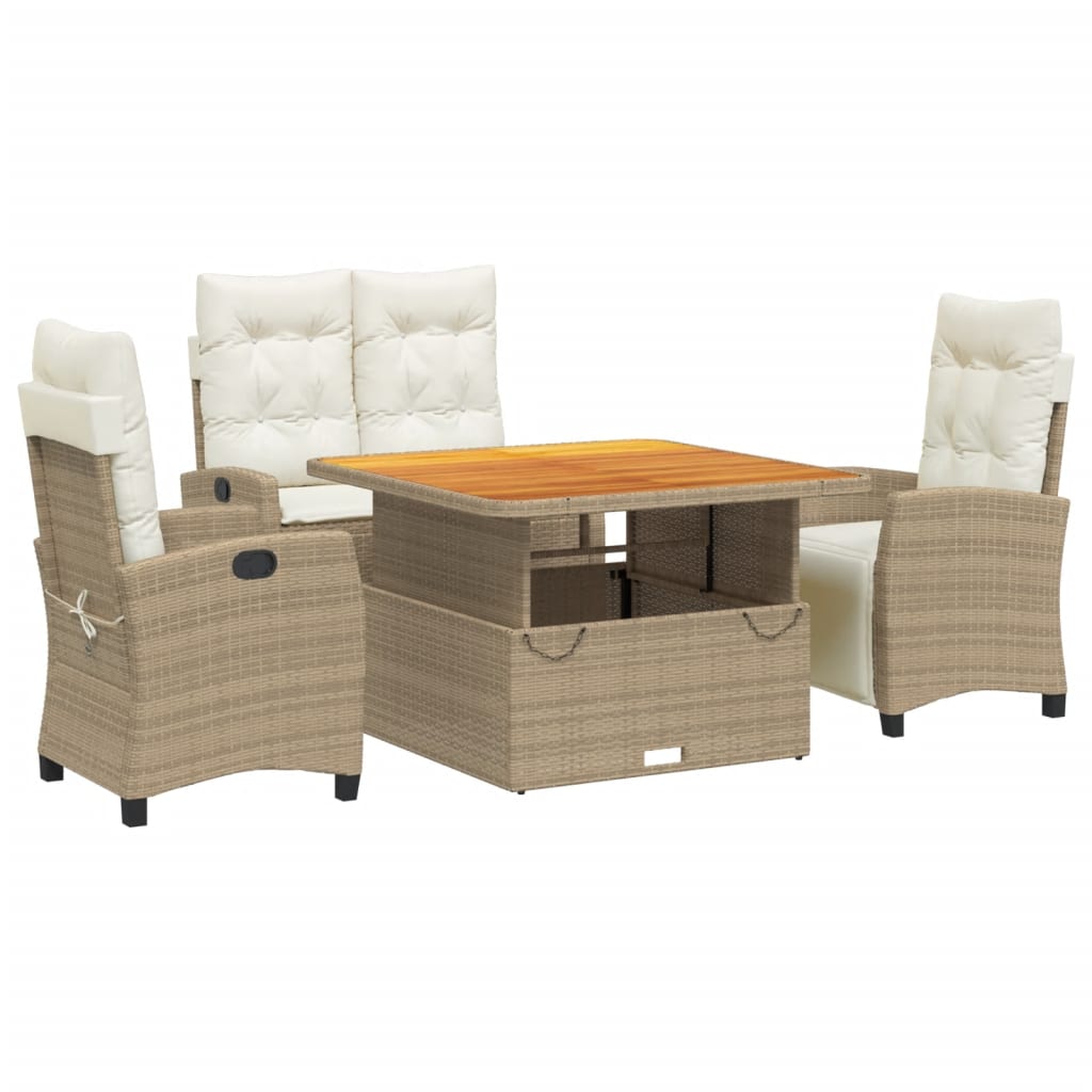 Ensemble à manger de jardin coussins 4 pcs beige résine tressée