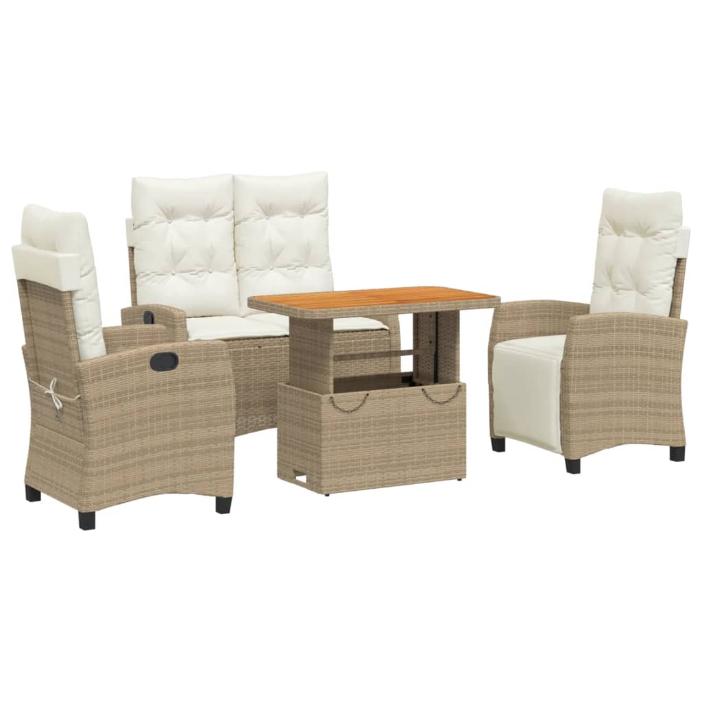 Ensemble à manger de jardin coussins 4 pcs beige résine tressée