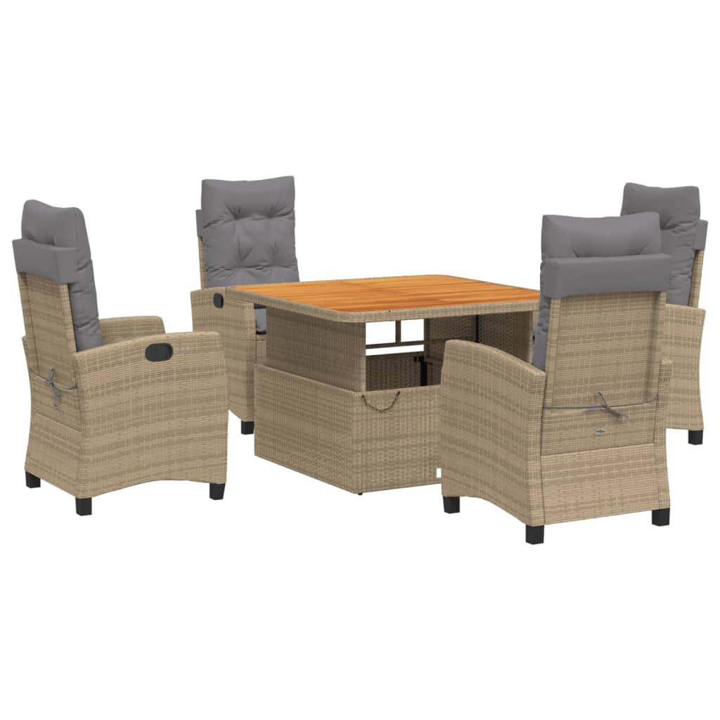 Ensemble à manger de jardin avec coussins 5pcs Beige poly rotin