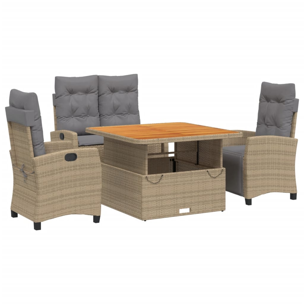 Ensemble à manger de jardin coussins 4 pcs beige résine tressée
