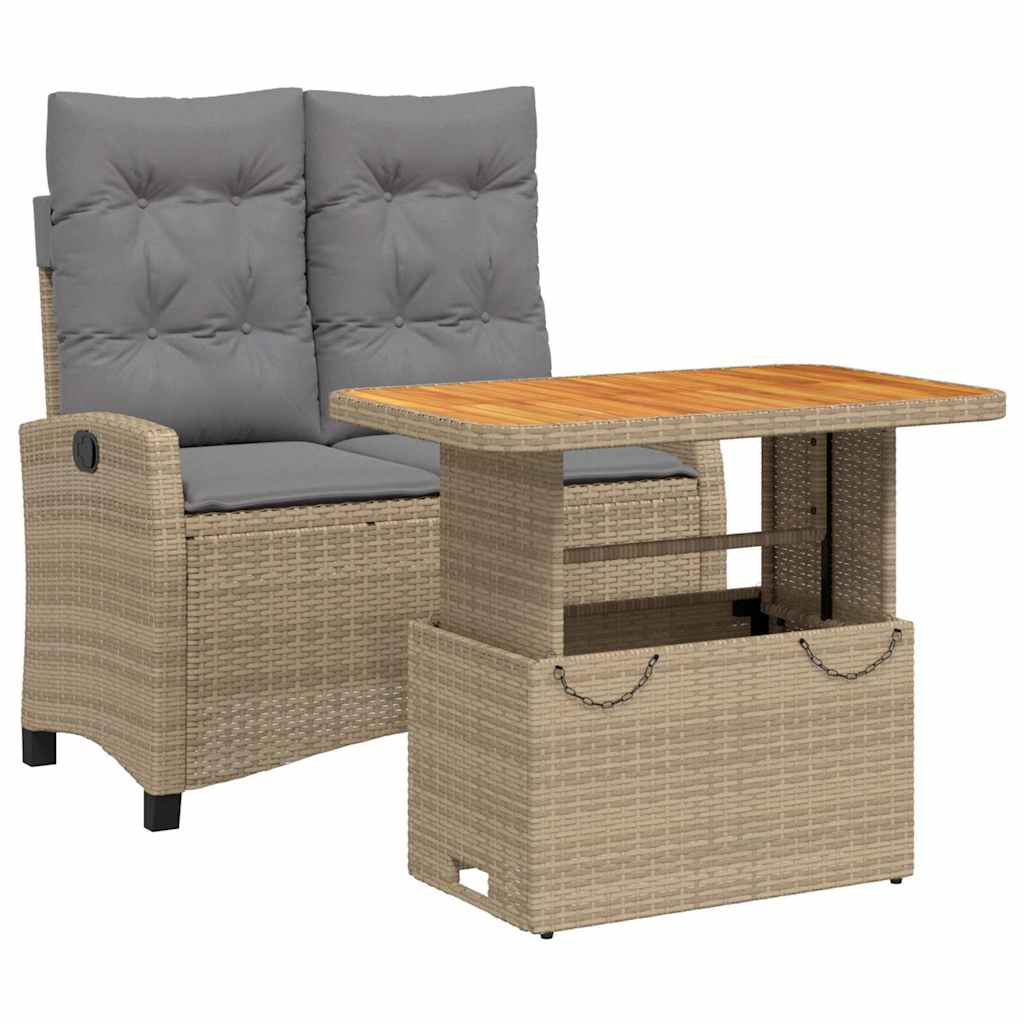 Ensemble à manger de jardin et coussins 2 pcs beige poly rotin
