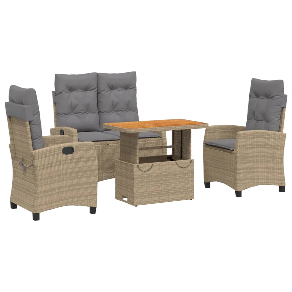 Ensemble à manger de jardin coussins 4 pcs beige résine tressée
