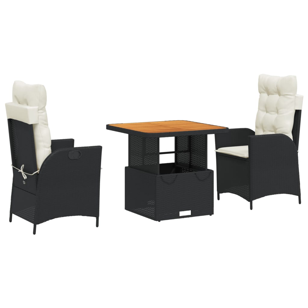 Ensemble à manger de jardin avec coussins 3 pcs Noir