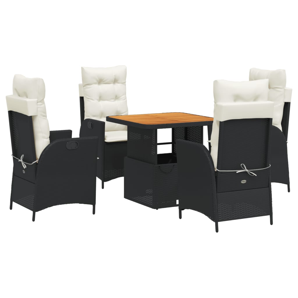 Ensemble à manger de jardin coussins 5pcs Noir Résine tressée