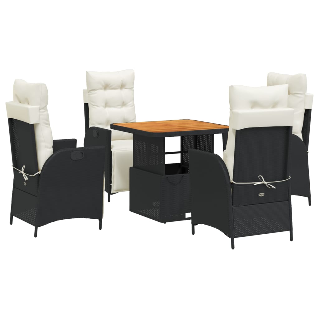 Ensemble à manger de jardin coussins 5pcs Noir Résine tressée