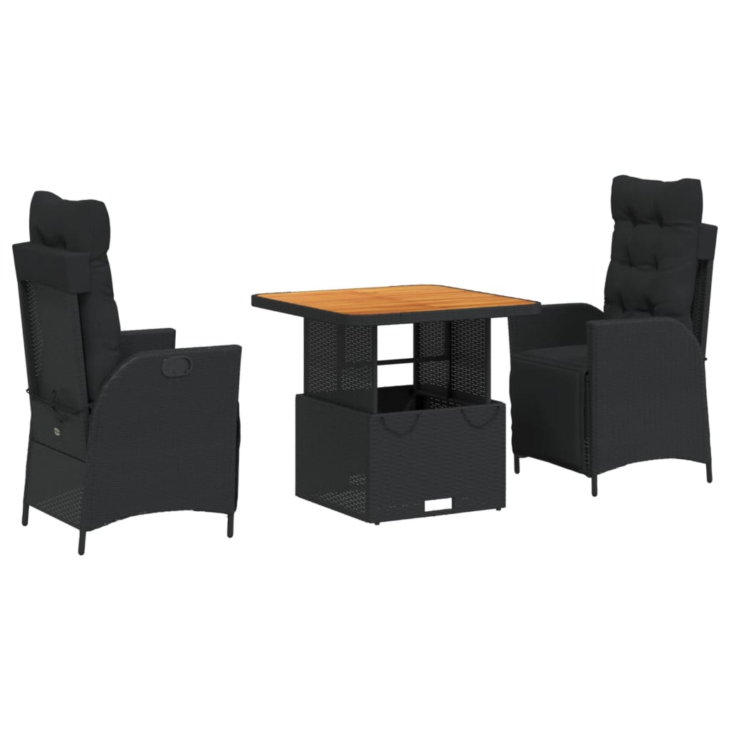 Ensemble à manger de jardin avec coussins 3 pcs Noir