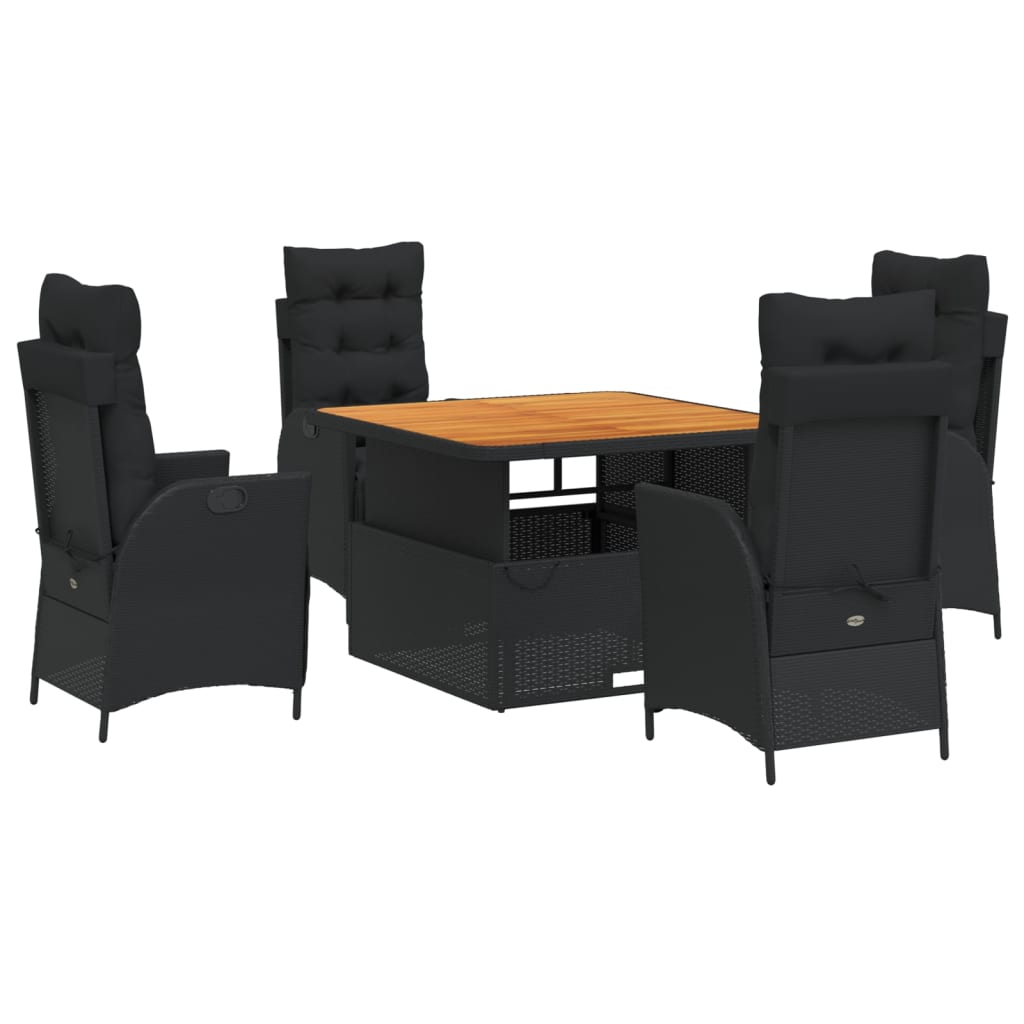 Ensemble à manger de jardin coussins 5pcs Noir Résine tressée