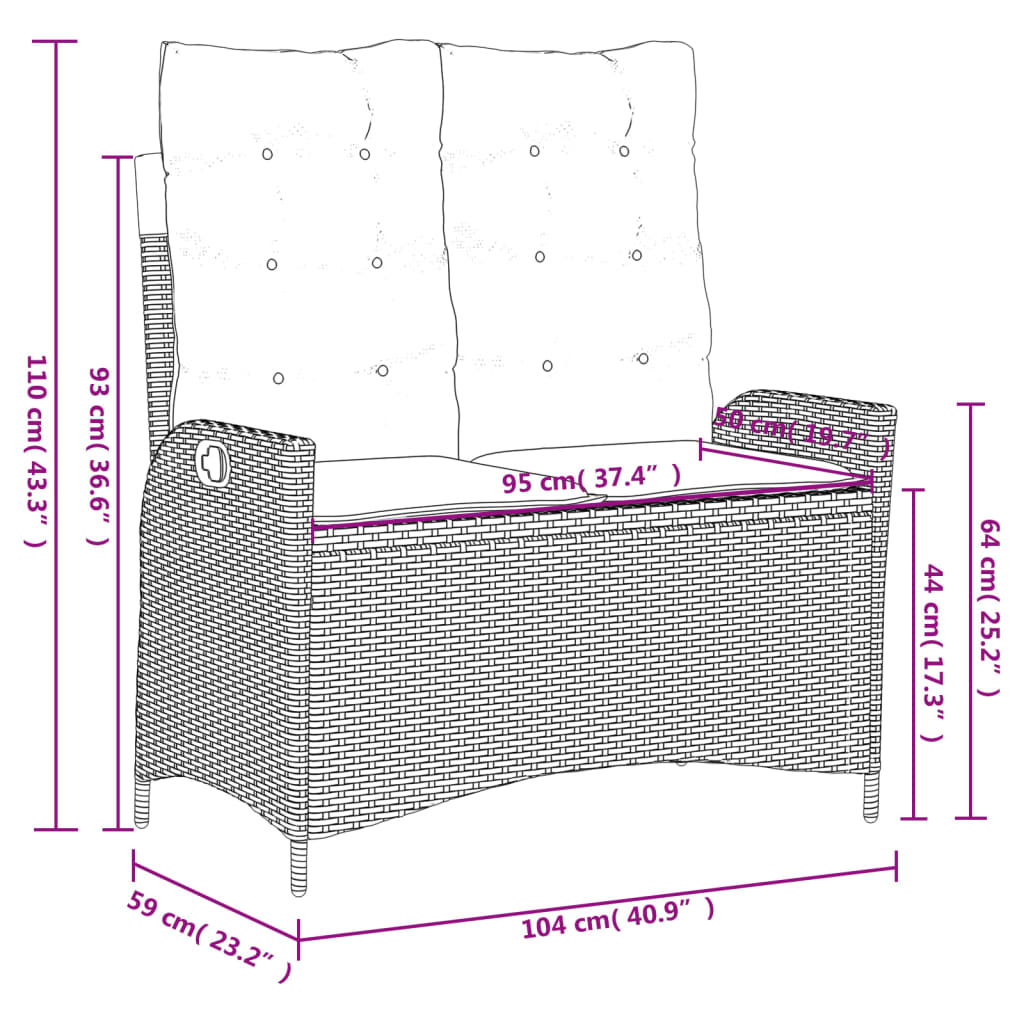 Ensemble à manger de jardin coussins 2pcs noir résine tressée