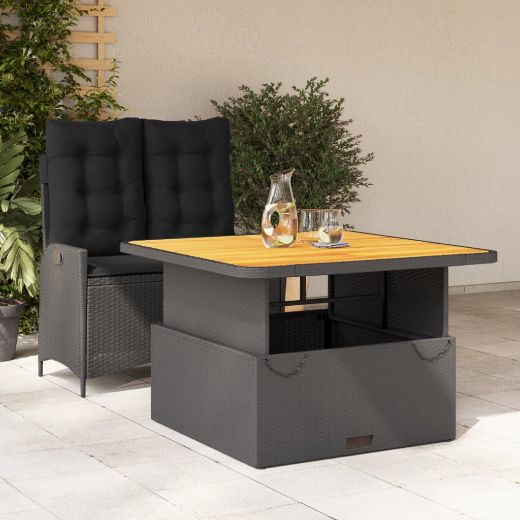 Ensemble à manger de jardin coussins 2pcs noir résine tressée