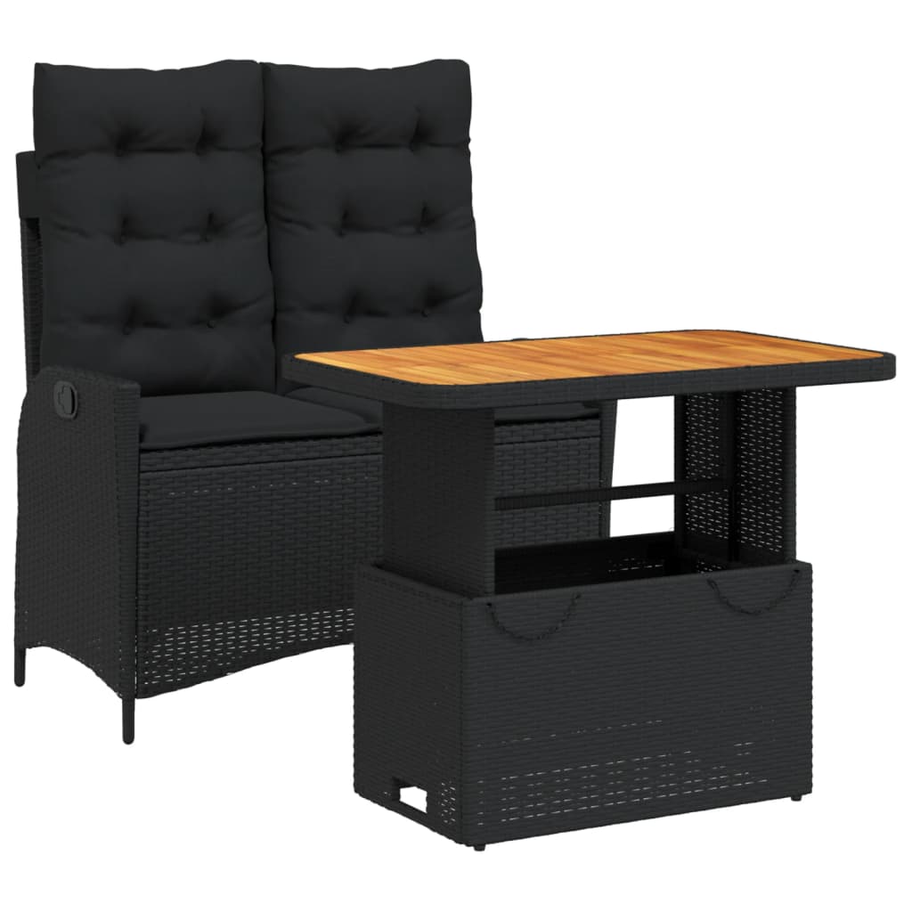 Ensemble à manger de jardin coussins 2pcs noir résine tressée