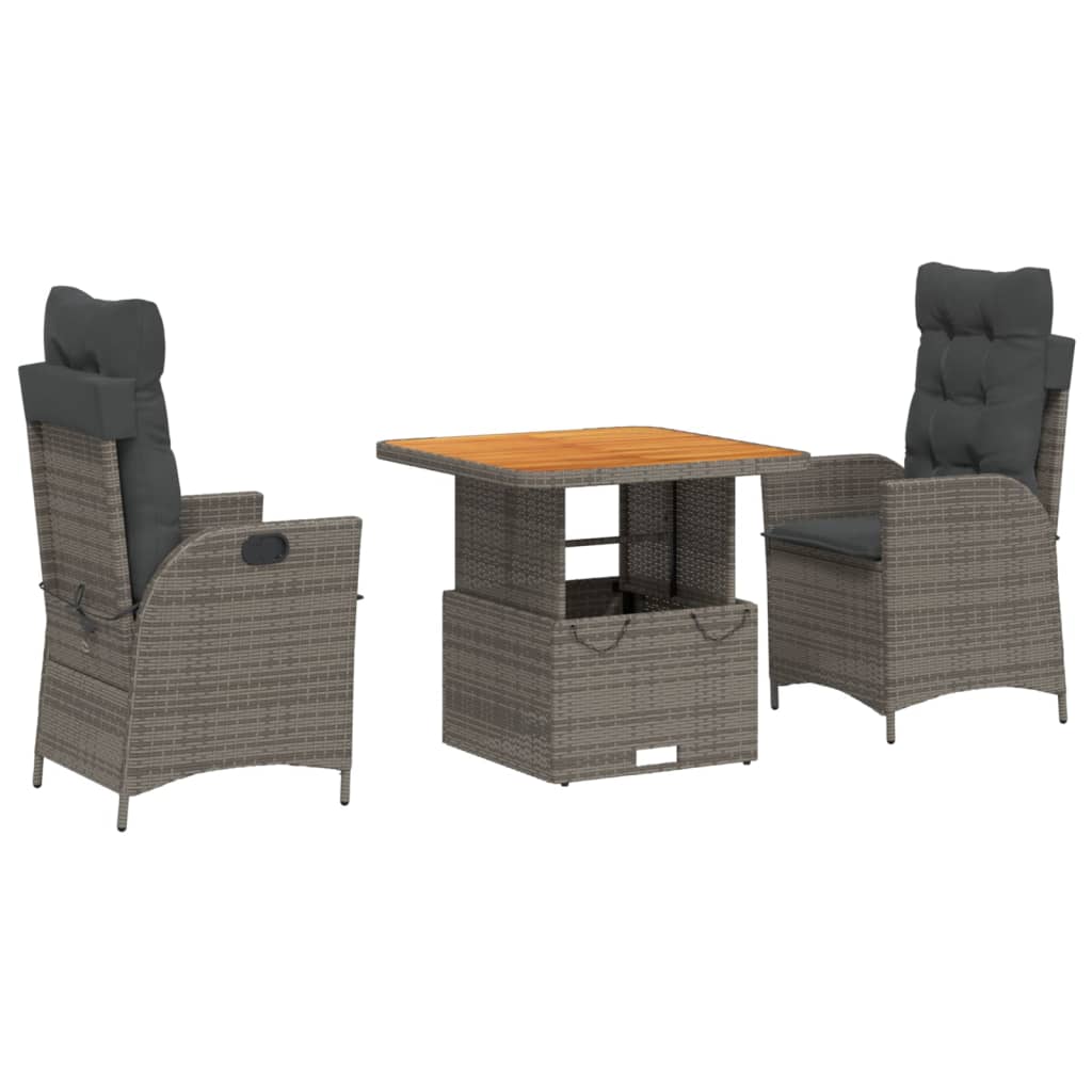 Ensemble à manger de jardin 3 pcs coussins gris résine tressée