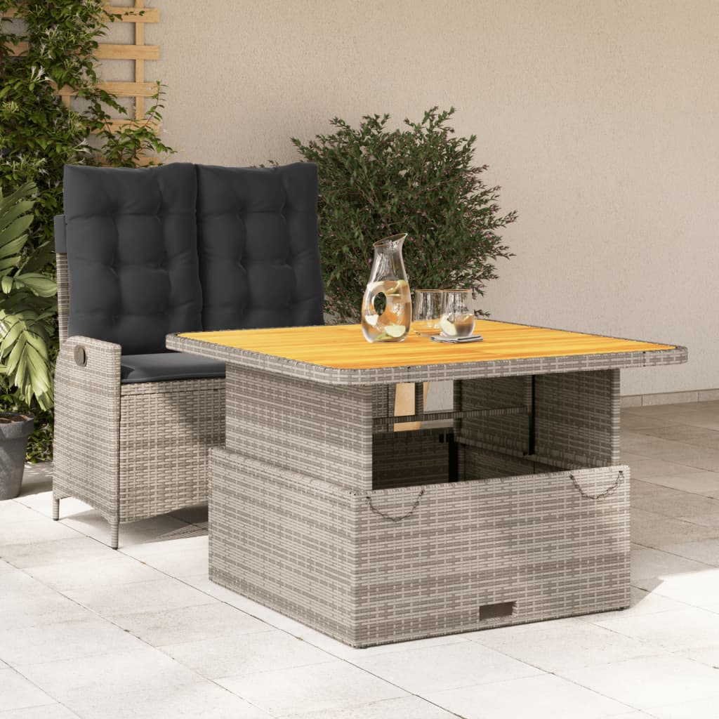 Ensemble à manger de jardin et coussins 2 pcs gris rotin