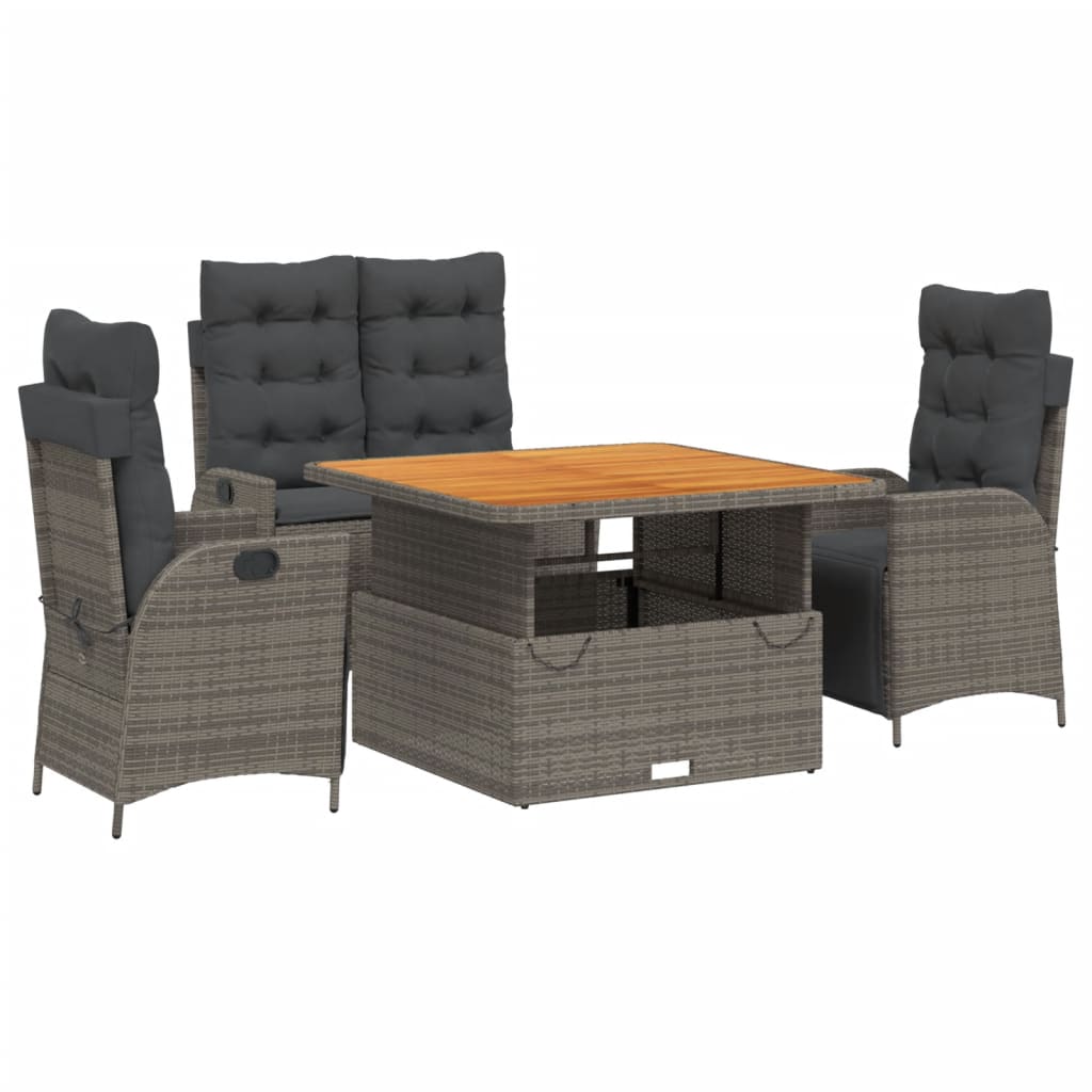 Ensemble à manger jardin 4pcs et coussins Gris Résine tressée