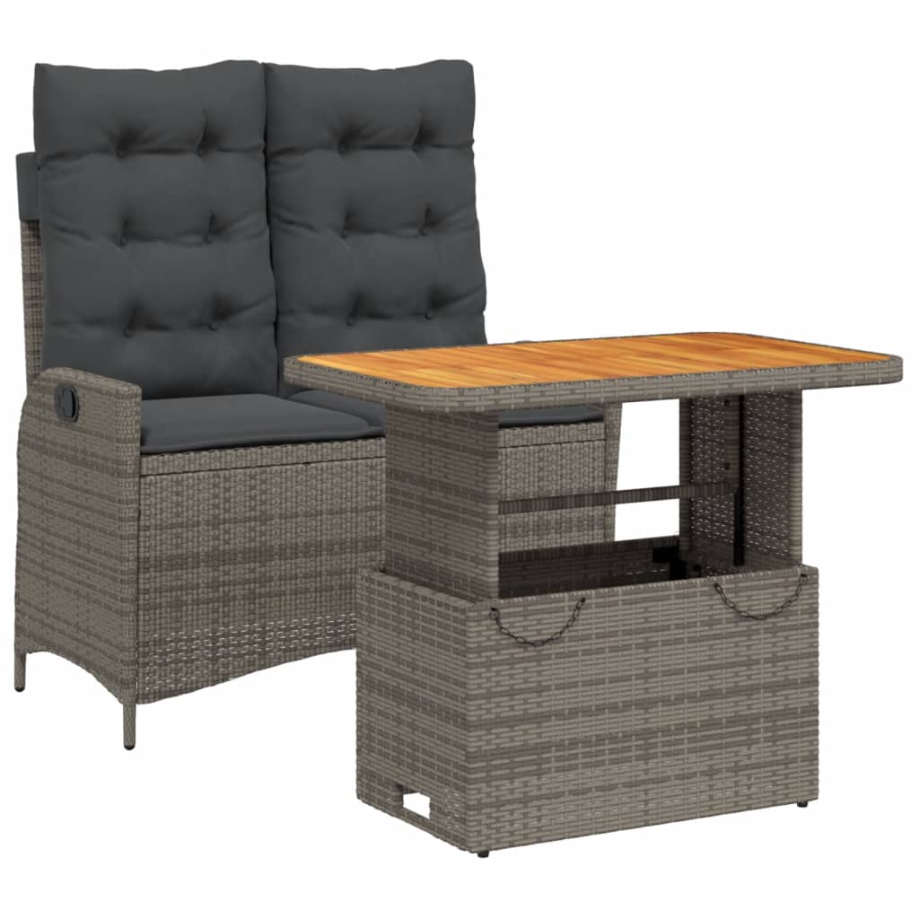 Ensemble à manger de jardin et coussins 2 pcs gris rotin