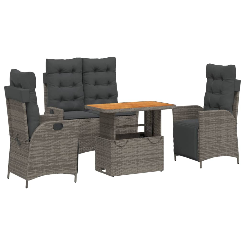 Ensemble à manger jardin 4pcs et coussins Gris Résine tressée