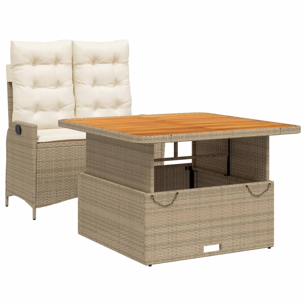 Ensemble à manger de jardin et coussins 2 pcs beige poly rotin
