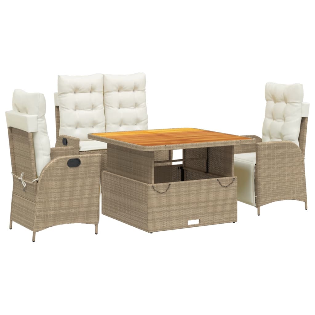 Ensemble à manger de jardin coussins 4 pcs beige résine tressée