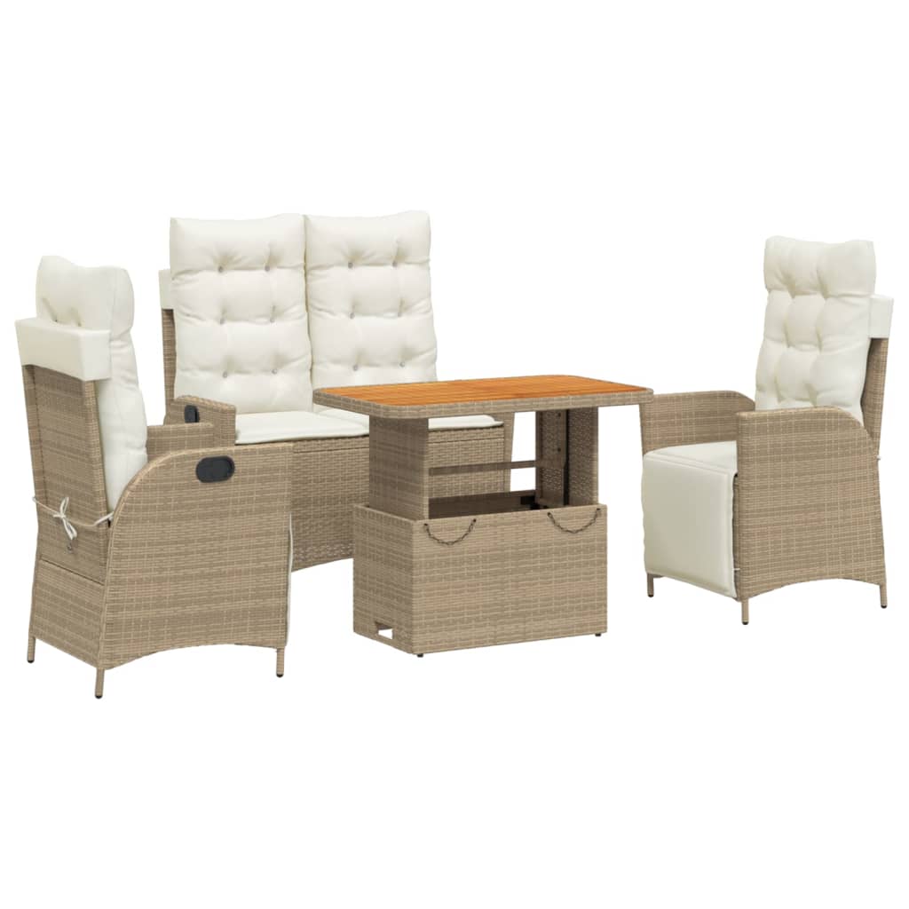 Ensemble à manger de jardin coussins 4 pcs beige résine tressée