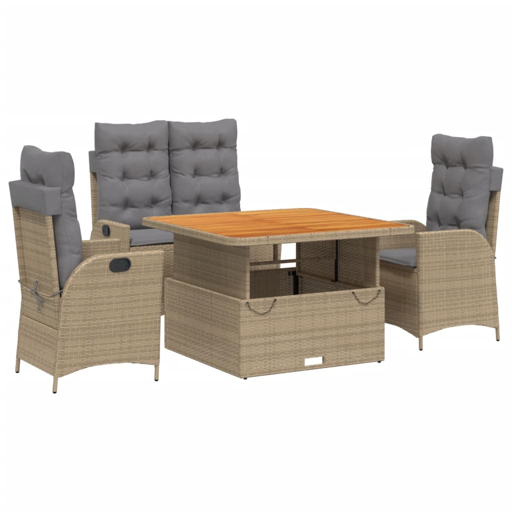 Ensemble à manger de jardin coussins 4 pcs beige résine tressée