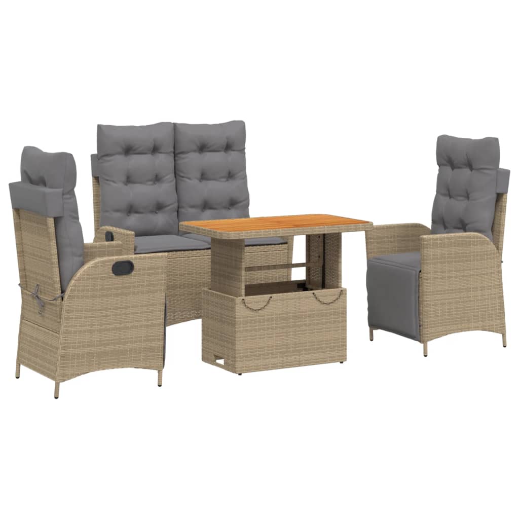 Ensemble à manger de jardin coussins 4 pcs beige résine tressée