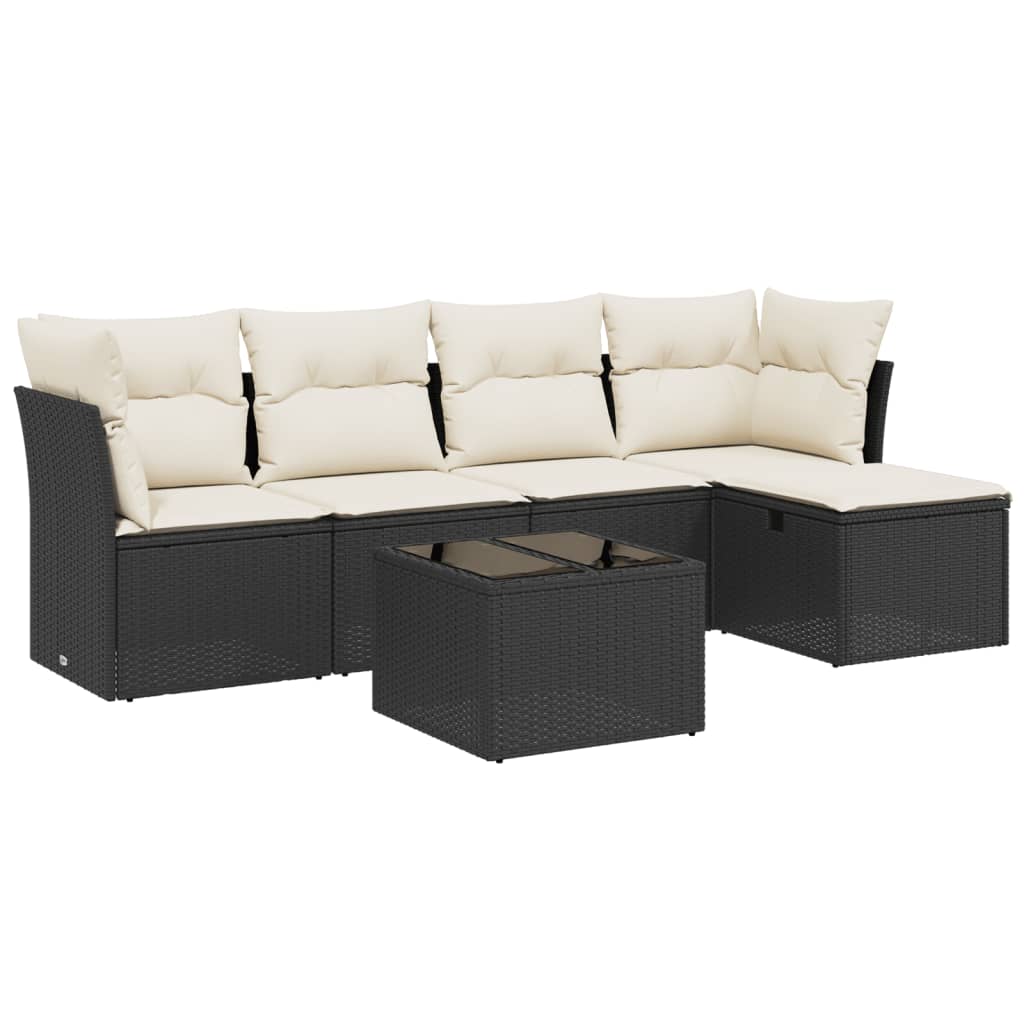 Salon de jardin 6 pcs avec coussins noir résine tressée