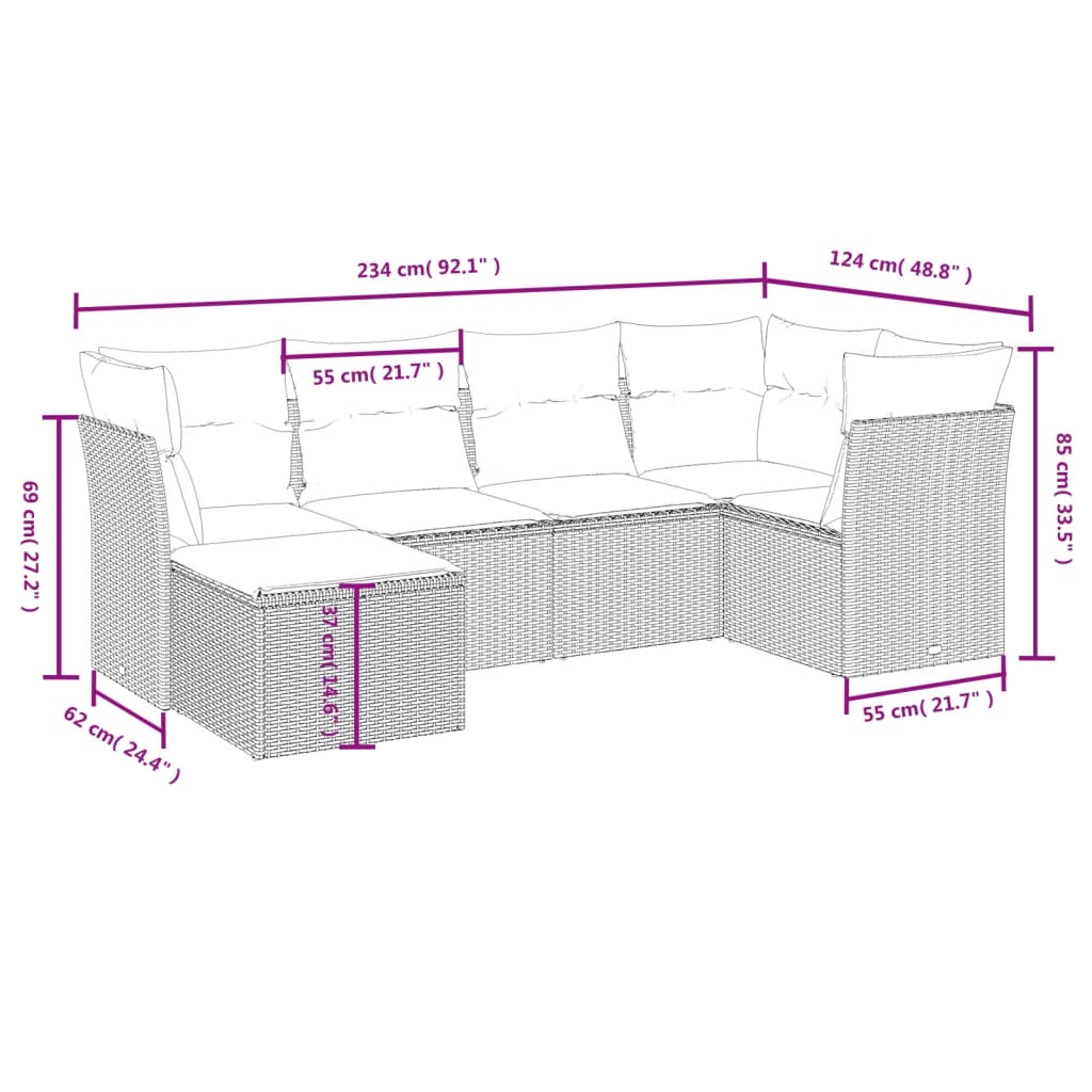 Salon de jardin avec coussins 6 pcs beige résine tressée
