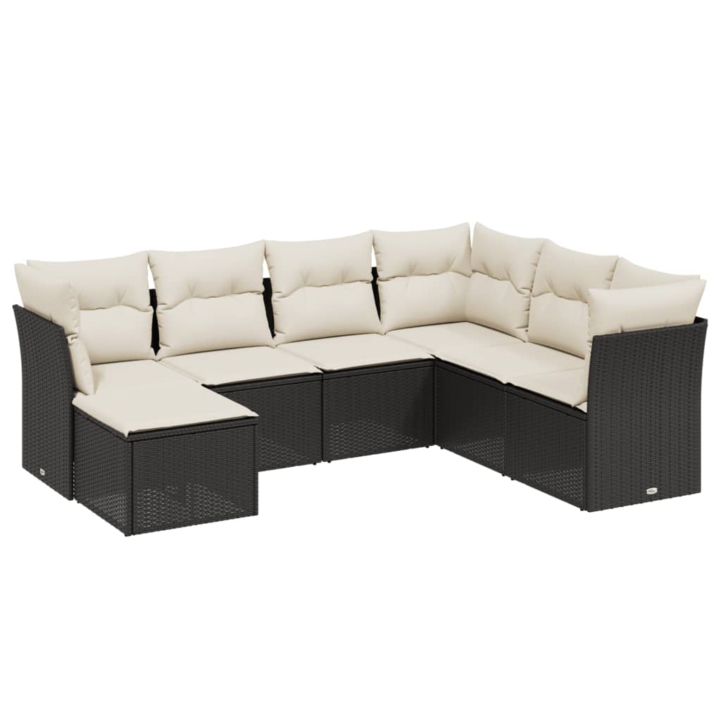 Salon de jardin 7 pcs avec coussins noir résine tressée