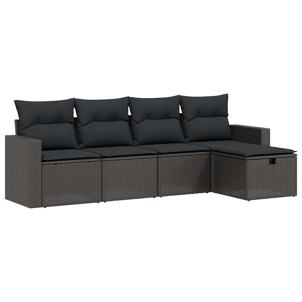 Salon de jardin 5 pcs avec coussins noir résine tressée