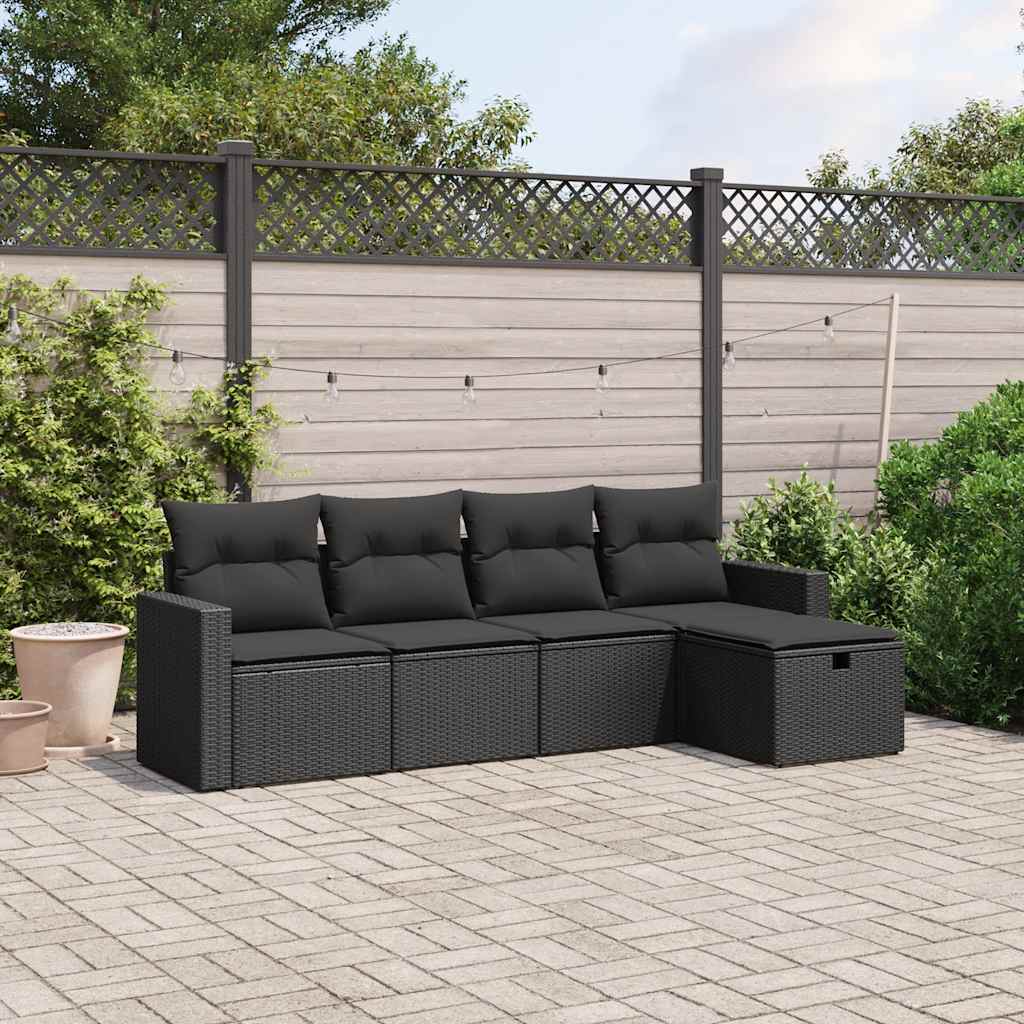 Salon de jardin 5 pcs avec coussins noir résine tressée