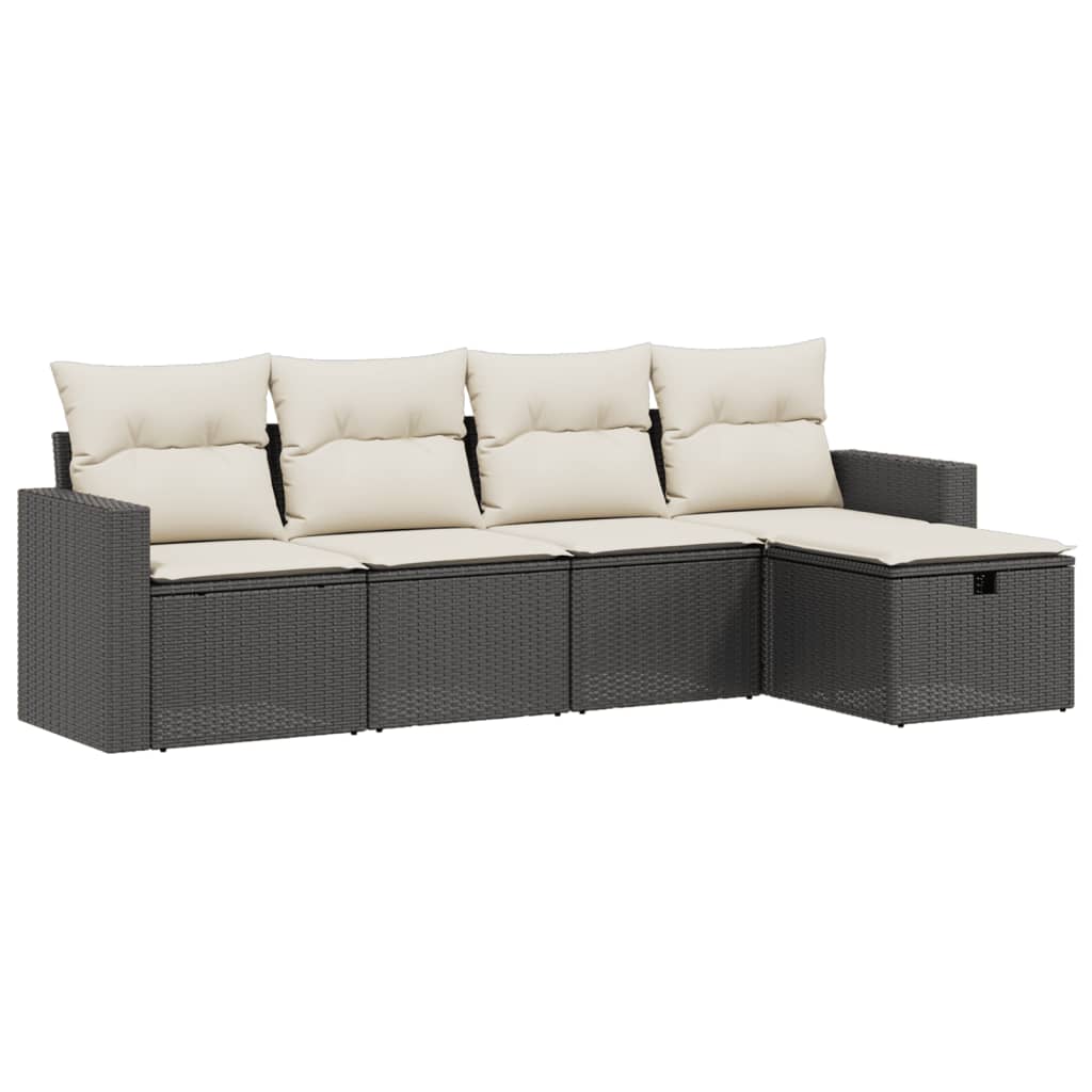 Salon de jardin 5 pcs avec coussins noir résine tressée