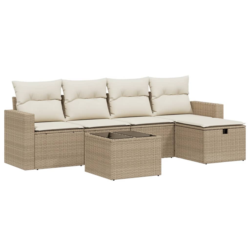 Salon de jardin avec coussins 6 pcs beige résine tressée