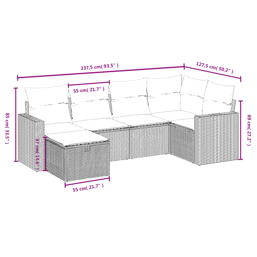 Salon de jardin avec coussins 6 pcs beige résine tressée