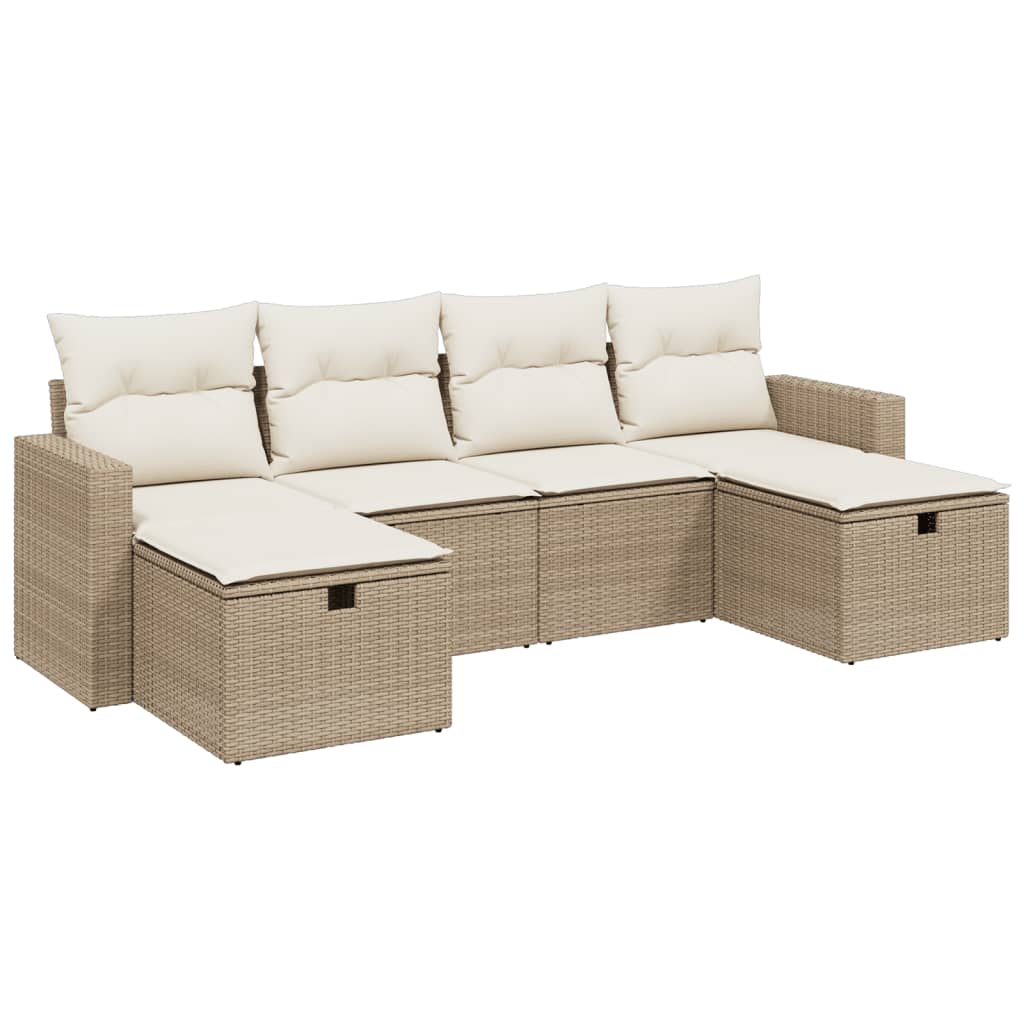 Salon de jardin avec coussins 6 pcs beige résine tressée