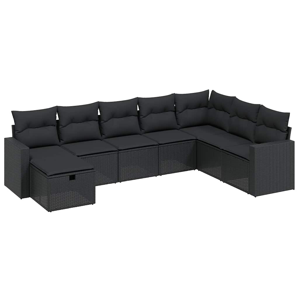 Salon de jardin 8 pcs avec coussins noir résine tressée