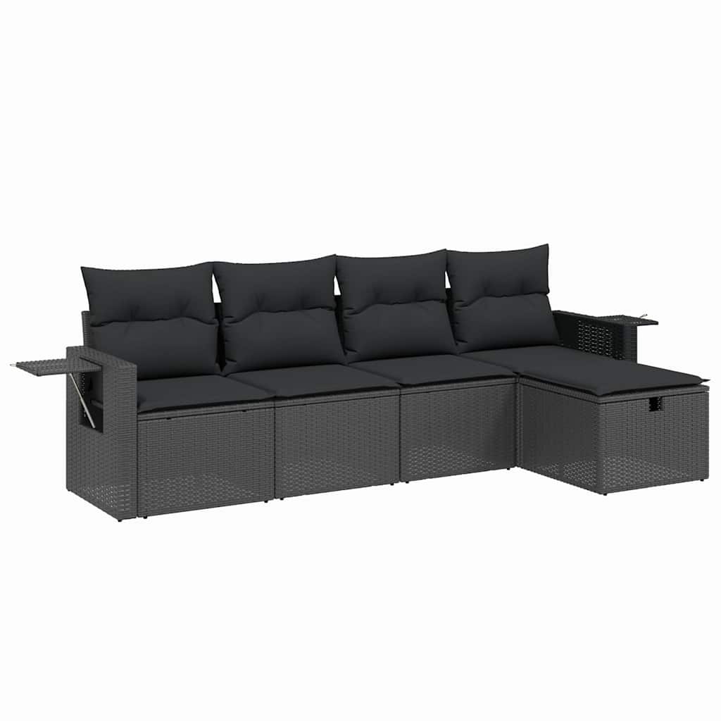 Salon de jardin 5 pcs avec coussins noir résine tressée