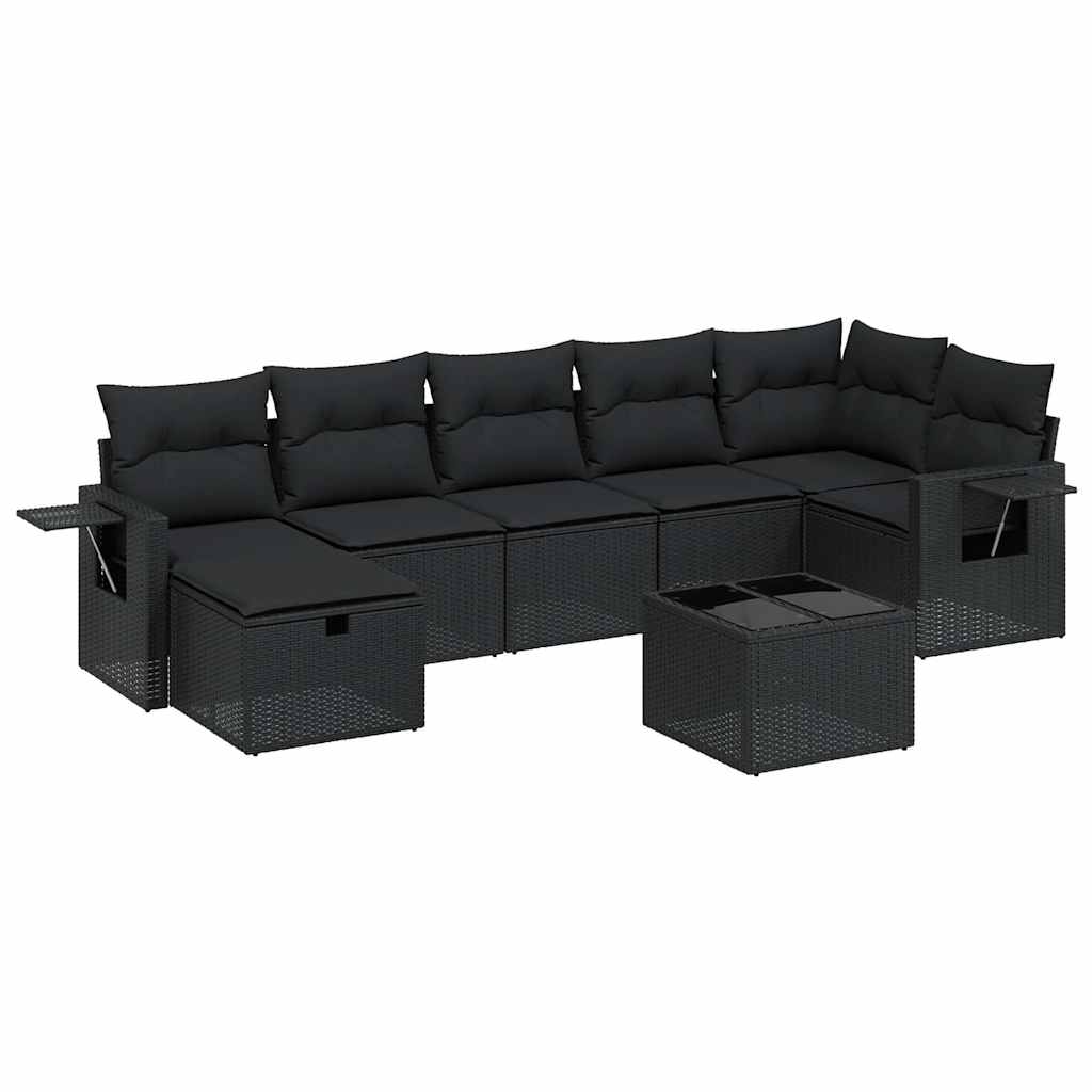 Salon de jardin 8 pcs avec coussins noir résine tressée