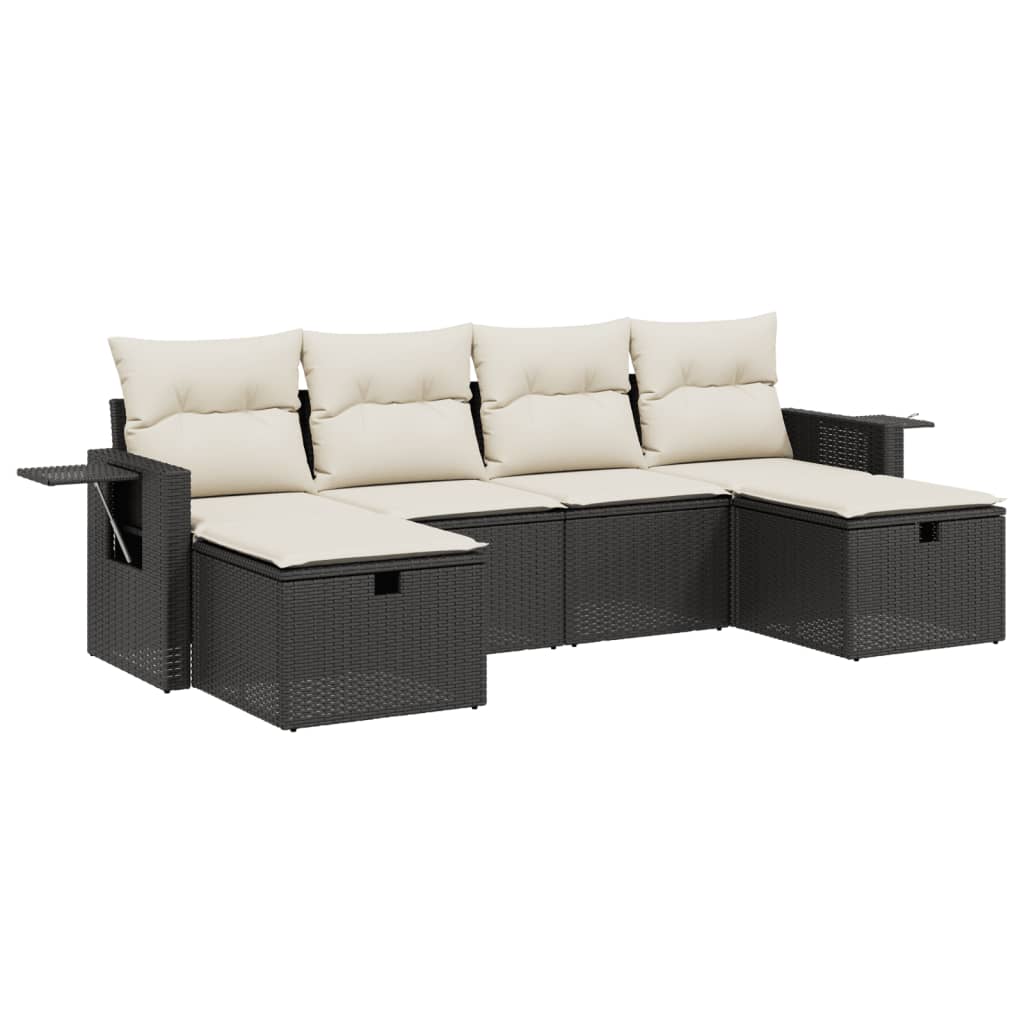 Salon de jardin 6 pcs avec coussins noir résine tressée