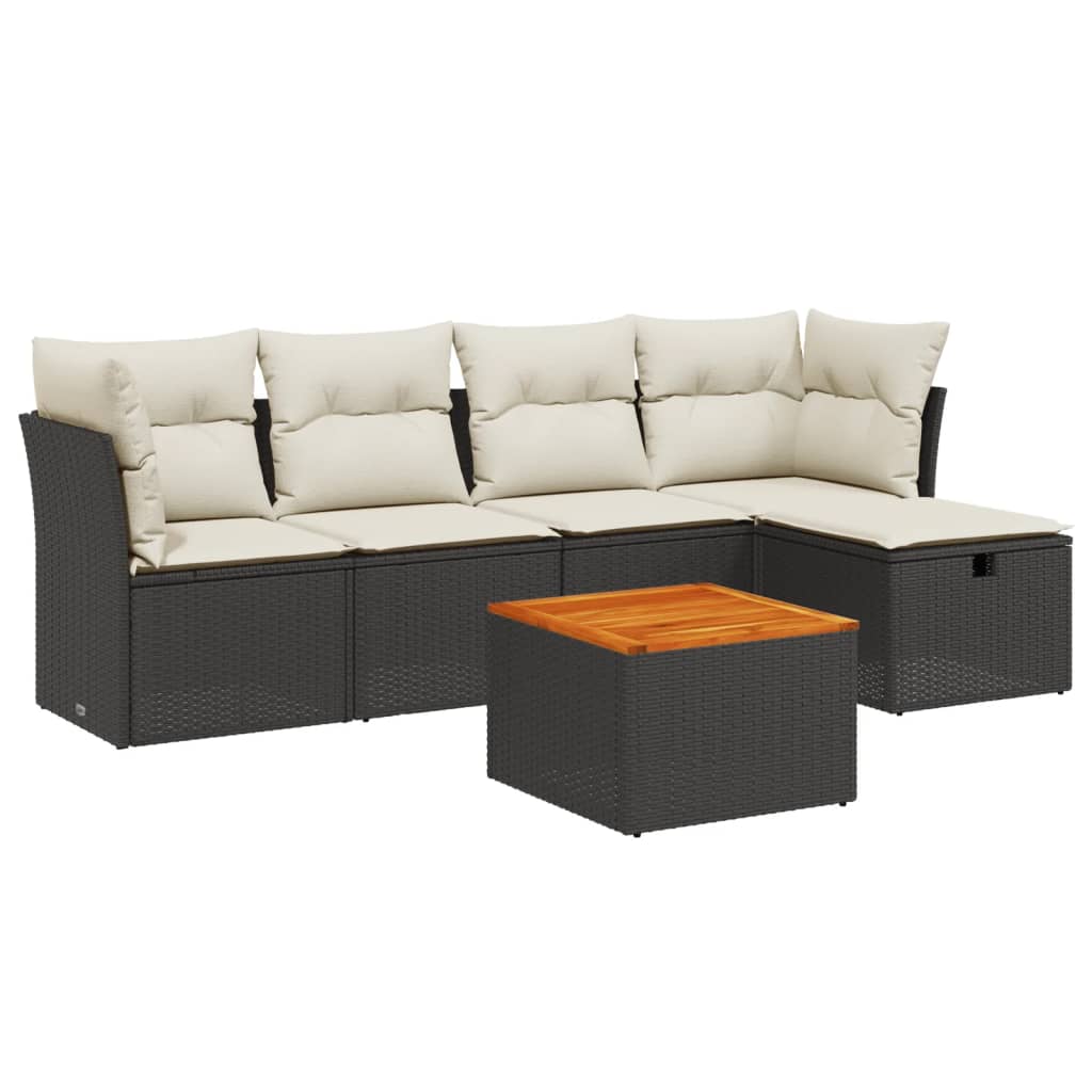 Salon de jardin 6 pcs avec coussins noir résine tressée