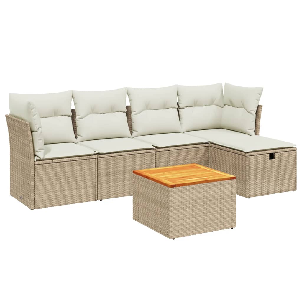 Salon de jardin avec coussins 6 pcs beige résine tressée