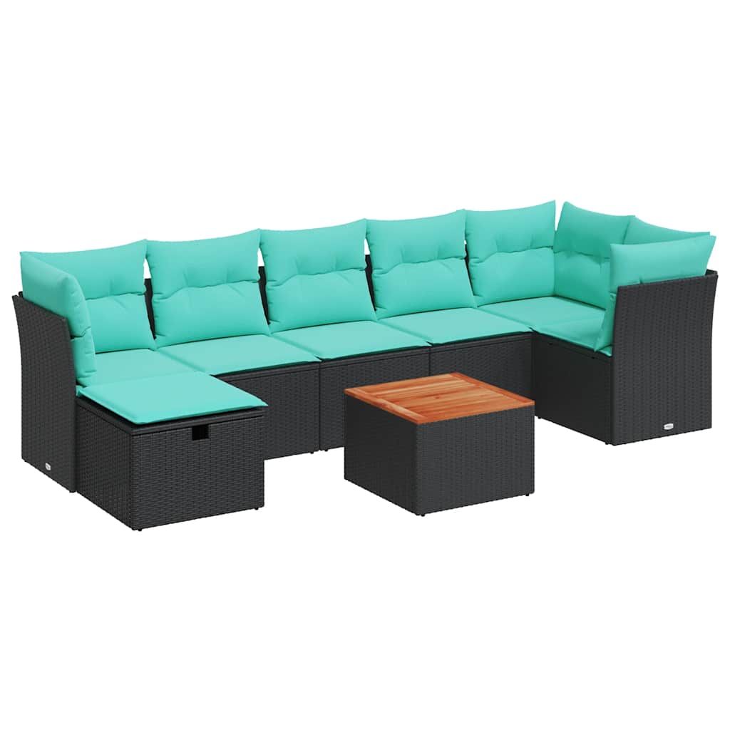Ensemble de canapé de jardin 8 pcs avec coussins noir résine tressée