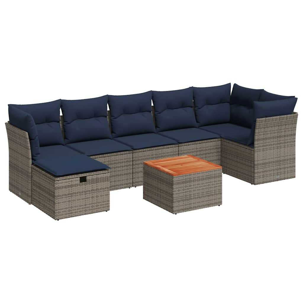 Ensemble de canapé de jardin 8 pcs avec coussins gris résine tressée
