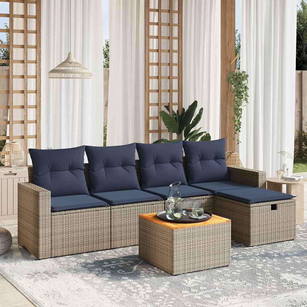 Ensemble de canapé de jardin 6 pcs avec coussins gris résine tressée