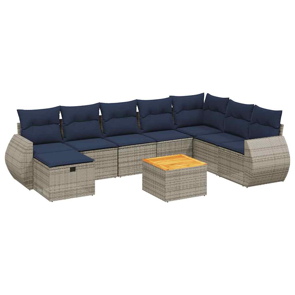 Ensemble de canapé de jardin 9 pcs avec coussins gris résine tressée