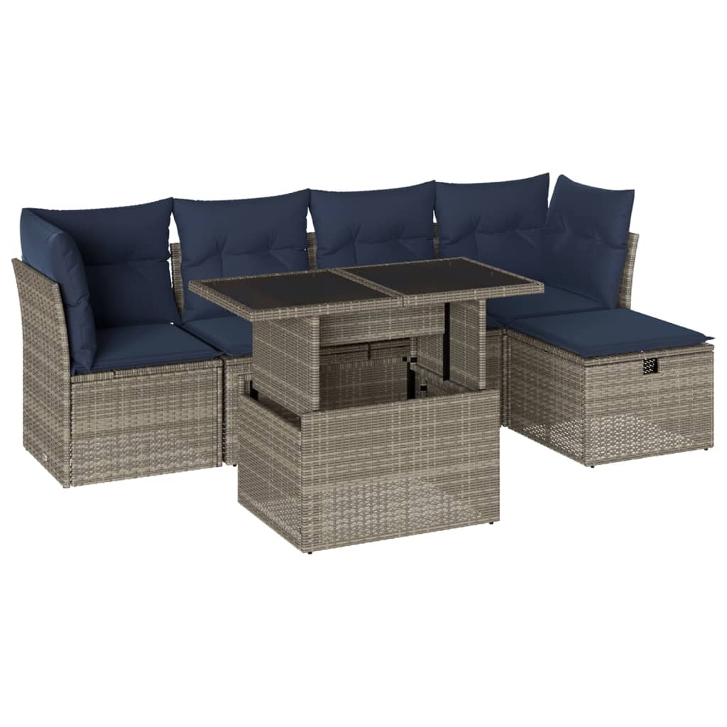 Ensemble de canapé de jardin 6 pcs avec coussins gris résine tressée - XIOS