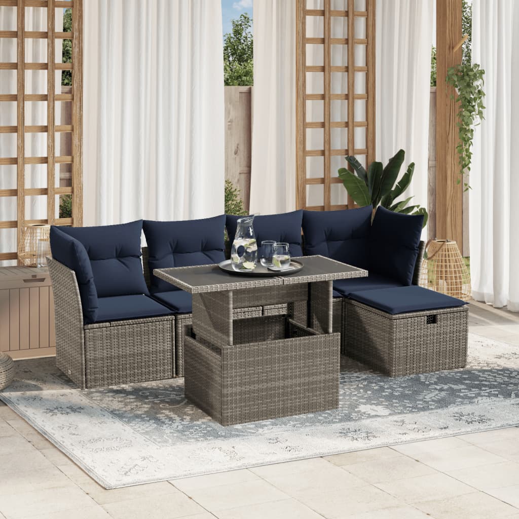 Ensemble de canapé de jardin 6 pcs avec coussins gris résine tressée - XIOS